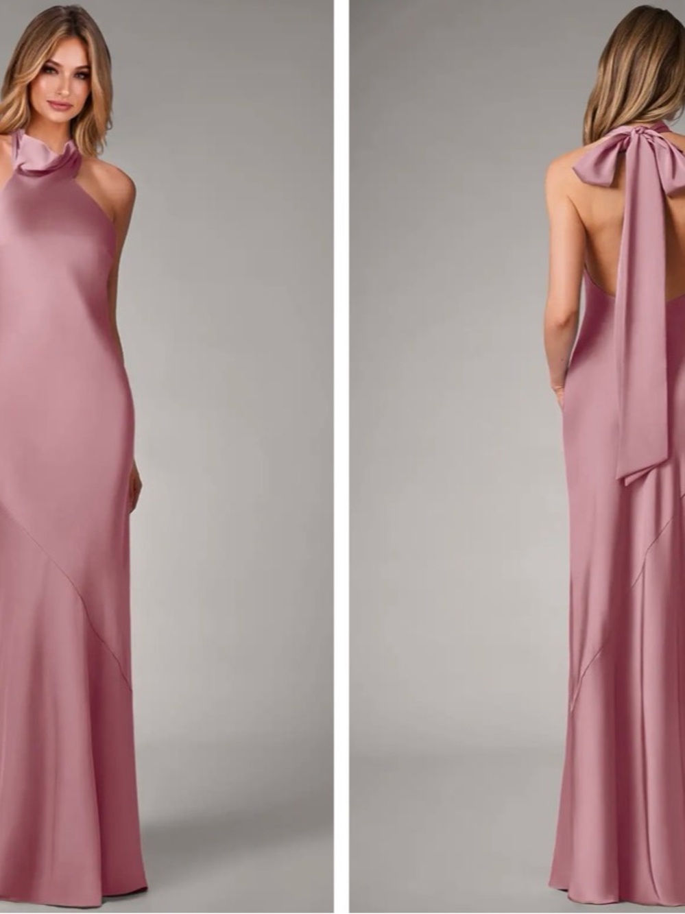 Azazie high neck satin dress.